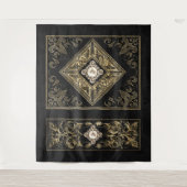 Verzierte Opulenz | Schwarz-Gold-Juwelen-Blüh Wandteppich (Vorderseite)