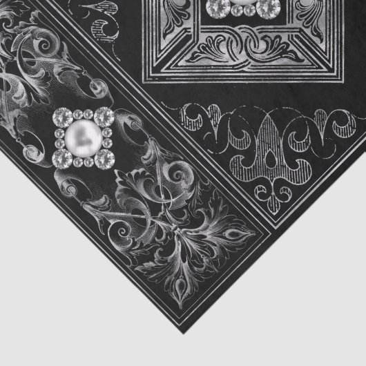 Verzierte Opulenz | Schwarzer und Silberschmuck Ge Seidenpapier (Ausschnitt)