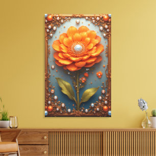 Verzierte orangefarbene Blumenkunst in goldenem Ra Leinwanddruck