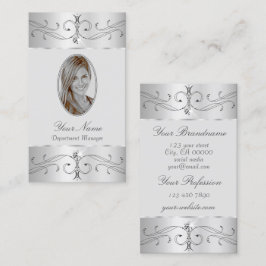 Verzierte Ornamente aus Silber auffangen Foto hinz Visitenkarte