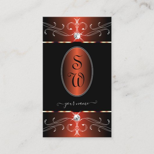 Verzierte Ornamente in Schwarz und Kupfer Monogram Visitenkarte (Vorderseite)