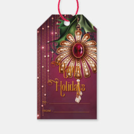 Verzierte Ornamente und Grüne Happy Holidays Geschenkanhänger