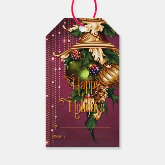 Verzierte Ornamente und schöne Berries Geschenkanhänger (Vorderseite)