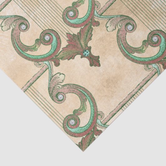 Verzierte Patina Harps auf Tan Decoupage Seidenpapier (Detail)