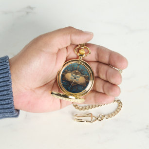 Verzierte Patina- und Gold-Steampunk-Pocket-Uhr Armbanduhr