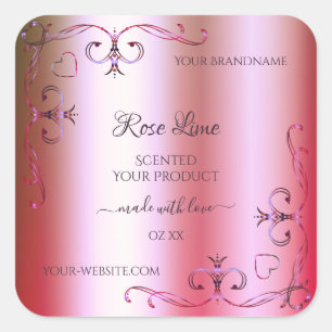 Verzierte Produktetiketten mit leuchtend rosa grün Quadratischer Aufkleber