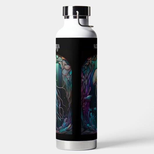 Verzierte Quallen aus Hartglas Trinkflasche (links)