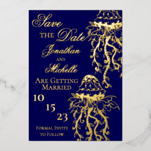 Verzierte Quallen Goldfolie Strand Save the Date Folieneinladung
