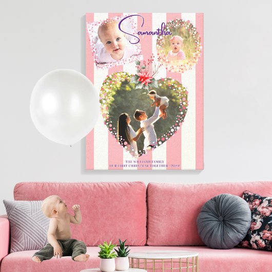 Verzierte Rahmen 3 Foto Rosa 1. Weihnachtsstein Leinwanddruck