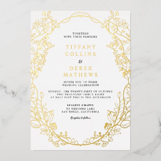 Verzierte Rahmen Elegant Wedding Gold Folieneinladung (Vorderseite)