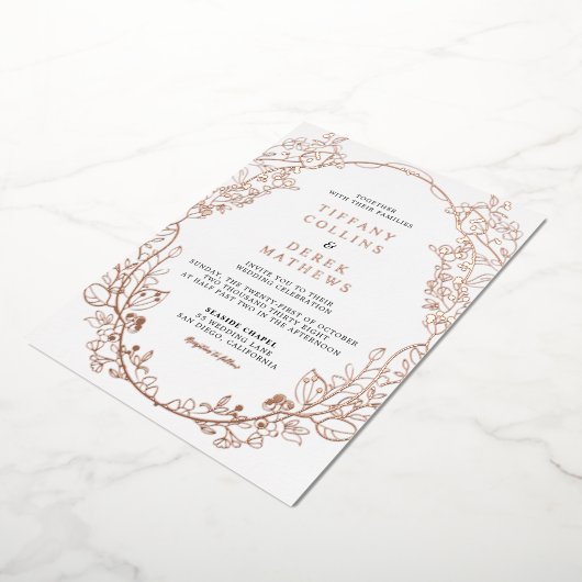 Verzierte Rahmen Elegante Hochzeitsstimmung Rose G Folieneinladung (Gedreht)