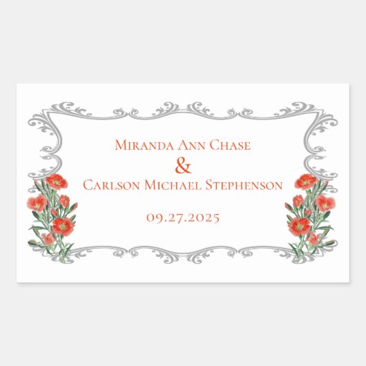 Verzierte Rahmen- und Blumenaufkleber Rechteckiger Aufkleber (Vorderseite)