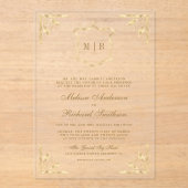 Verzierte RahmenWedelung mit Gold Wappen Monogram Acryleinladungen (Vorderseite)