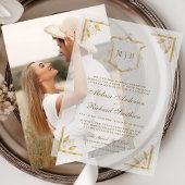 Verzierte RahmenWedelung mit Gold Wappen Monogram Pergament Einladungen