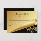 Verzierte Reaktion auf Schwarz und Gold RSVP Karte (Vorne/Hinten)