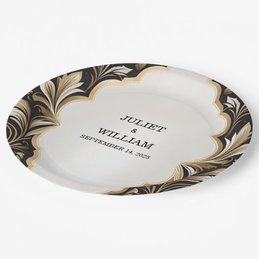 Verzierte Retro-Arabisch-Exotic-Bold-Damask-Hochze Pappteller (Schrägansicht)
