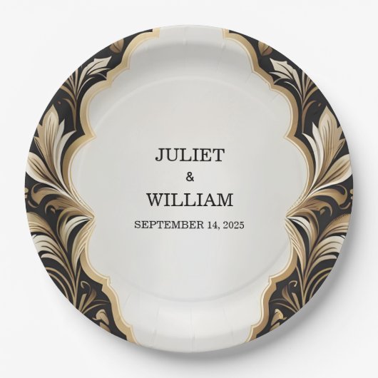 Verzierte Retro-Arabisch-Exotic-Bold-Damask-Hochze Pappteller (Vorderseite)