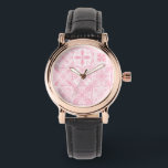 Verzierte rosa Fliesen Armbanduhr<br><div class="desc">Handgemalte verzierte Fliesen mit Blumenelementen</div>