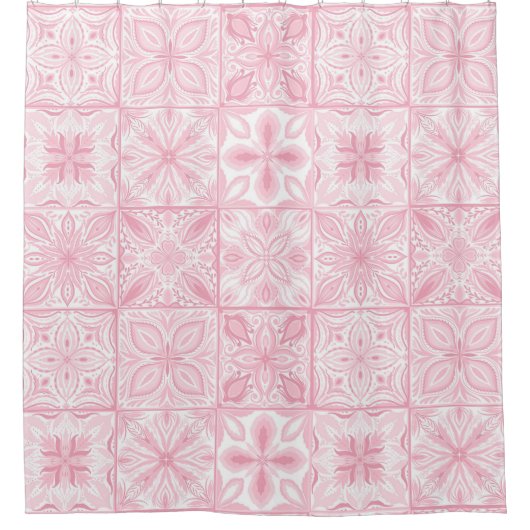 Verzierte rosa Fliesen Duschvorhang (Vorderseite)