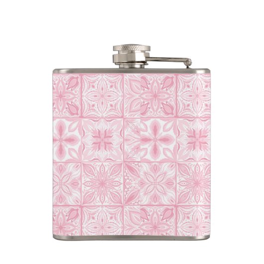 Verzierte rosa Fliesen Flachmann (Rückseite)