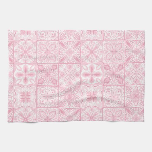 Verzierte rosa Fliesen Geschirrtuch (Horizontal)