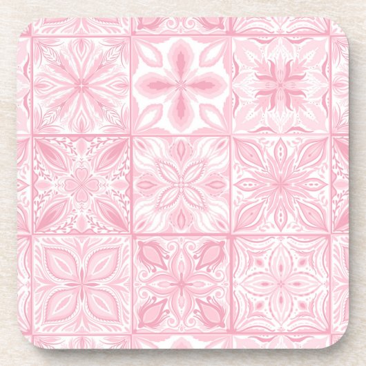 Verzierte rosa Fliesen Getränkeuntersetzer (Vorderseite)