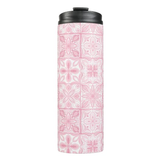 Verzierte rosa Fliesen Thermosbecher (Vorderseite)