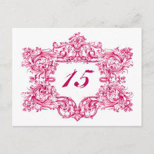 Verzierte Rosa Rahmen-Tischnummern Postkarte