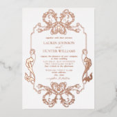 Verzierte Rose Gold Floral Line Art Mongram Hochze Folieneinladung (Vorderseite)