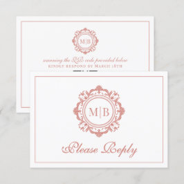 Verzierte Rose-Monogramm-Hochzeit RSVP Karte
