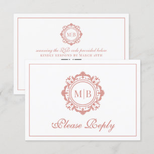 Verzierte Rose-Monogramm-Hochzeit RSVP Karte