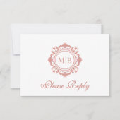 Verzierte Rose-Monogramm-Hochzeit RSVP Karte (Vorderseite)
