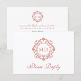 Verzierte Rose-Monogramm-Hochzeit RSVP Karte