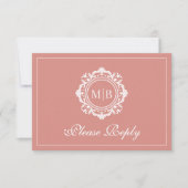Verzierte Rose-Monogramm-Hochzeit RSVP Karte (Vorderseite)