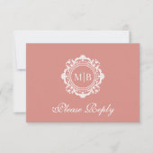 Verzierte Rose-Monogramm-Hochzeit RSVP Karte (Vorderseite)