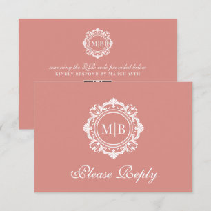 Verzierte Rose-Monogramm-Hochzeit RSVP Karte