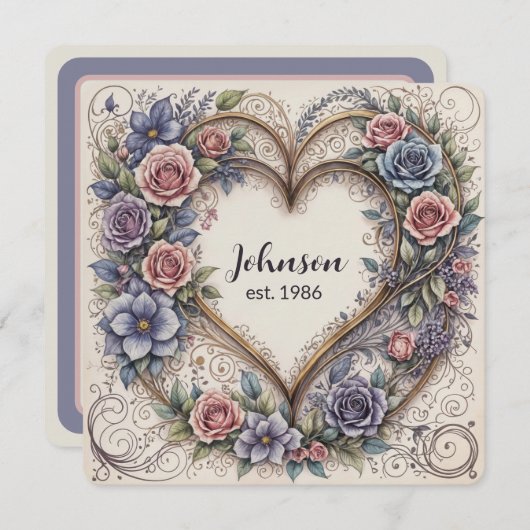 Verzierte Rose und Neueröffnung der Herzhochzeit Einladung (Vorne/Hinten)