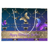 Verzierte Rose und Schmetterlinge Große Geschenktüte (Rückseite)