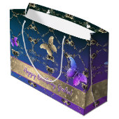 Verzierte Rose und Schmetterlinge Große Geschenktüte (Rückseite Schrägansicht)