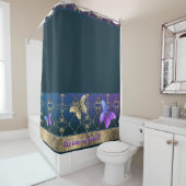 Verzierte Rose und Schmetterlingstrockner Blauer D Duschvorhang (Beispiel)