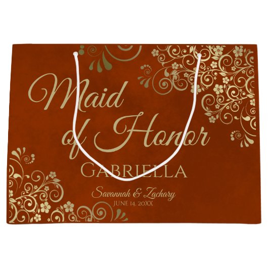 Verzierte Rost Orange & Gold Trauzeugin Hochzeit Große Geschenktüte (Vorderseite)