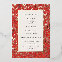 Verzierte Rot-Klasse-Blumenpfauengoldene Hochzeit