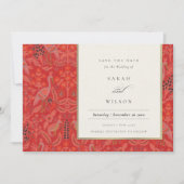 Verzierte Rote Klasse Blumenpfaue Save the Date Einladung (Vorderseite)