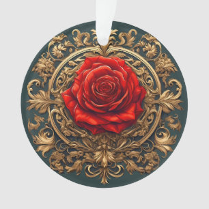 Verzierte Rote Rose mit goldbarocken Rahmen Ornament
