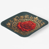 Verzierte Rote Rose mit goldbarocken Rahmen Pappteller (Gewinkelt)