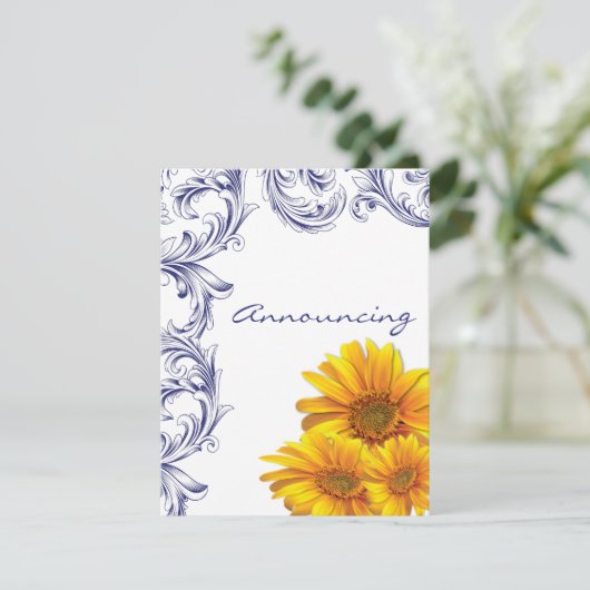 Verzierte Royal Blue and Yellow Sunflown Verlobung Ankündigung