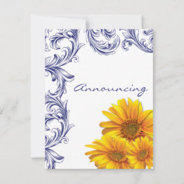 Verzierte Royal Blue and Yellow Sunflown Verlobung Ankündigung