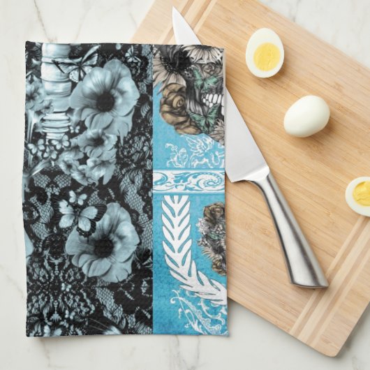 Verzierte Schädelcollage Geschirrtuch (Viertel Falte)