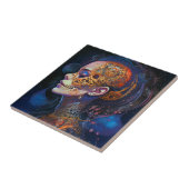 Verzierte Schädelfrau Surreal Art Fliese (Seite)