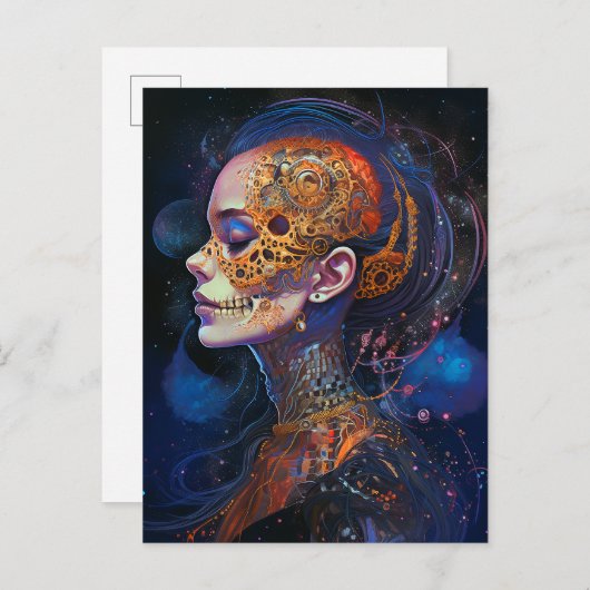 Verzierte Schädelfrau Surreal Art Postkarte (Vorne/Hinten)